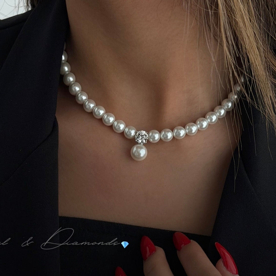 DIAMOND PEARL NECKLACE | 2CT MOISSANITE