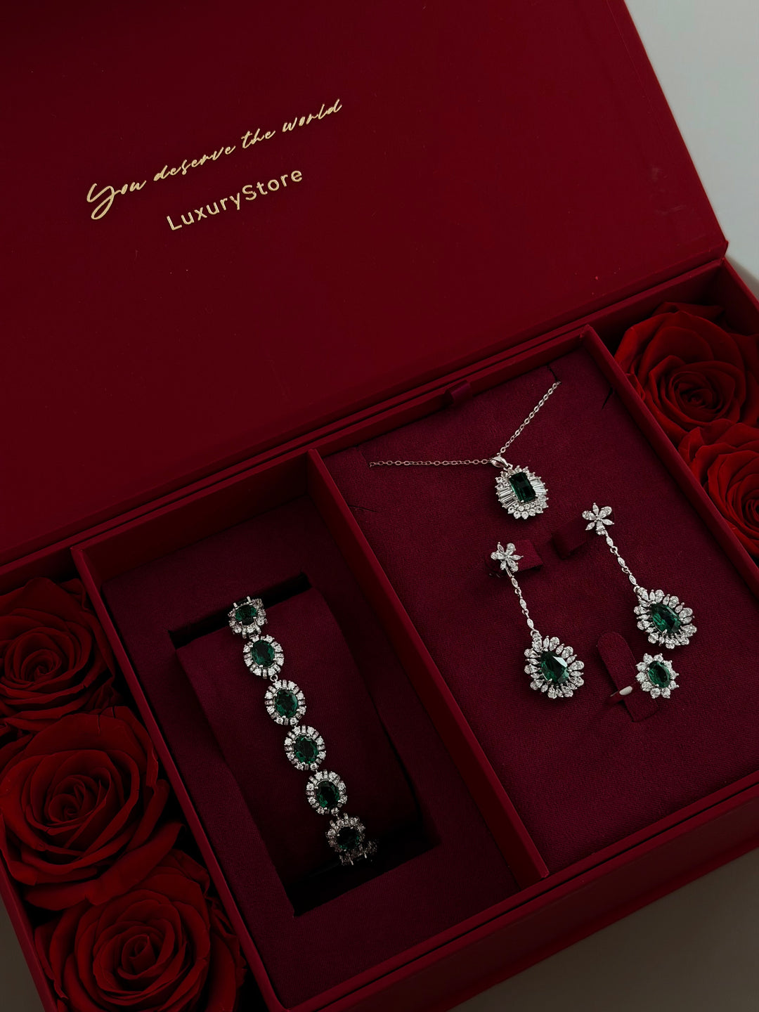 SET#19 DIAMONDS & LAB GROWN EMERALD(NO BRACELET)| MOISSANITE