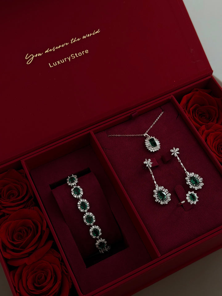 SET#19 DIAMONDS & LAB GROWN EMERALD(NO BRACELET)| MOISSANITE