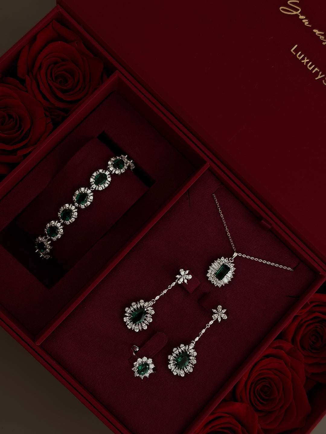 SET#19 DIAMONDS & LAB GROWN EMERALD(NO BRACELET)| MOISSANITE