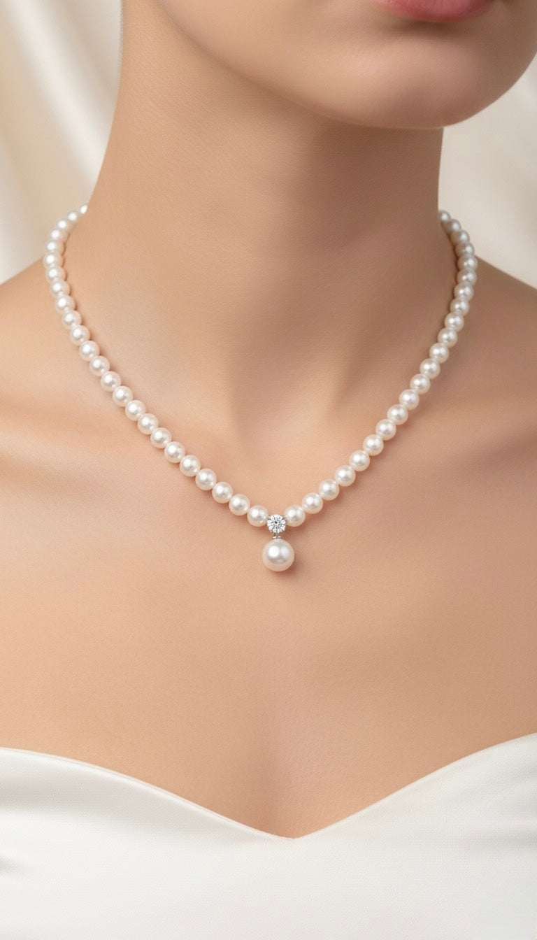 DIAMOND PEARL NECKLACE | 2CT MOISSANITE