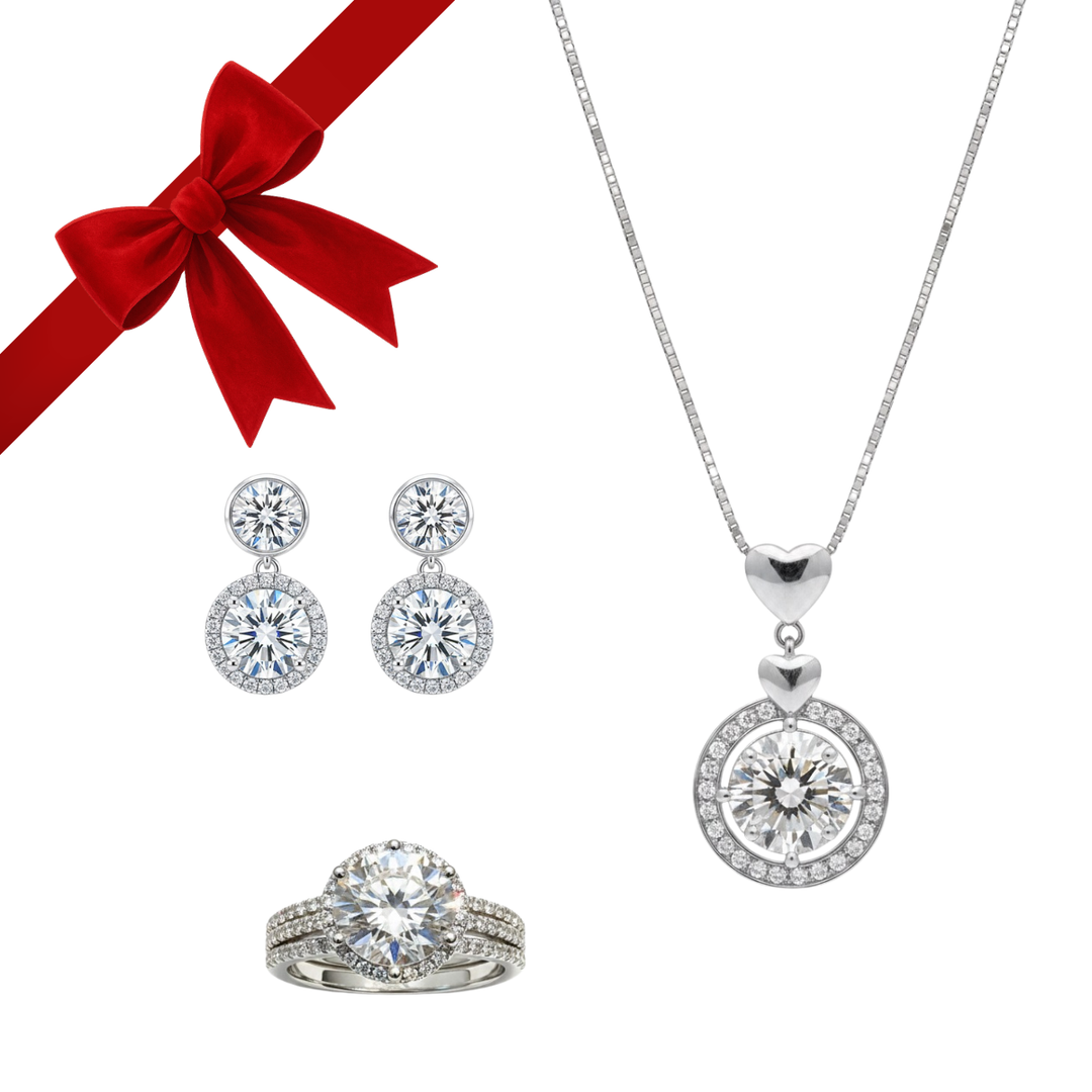 DIAMONDS SET (NECKLACE+ERRINGS+RING) | MOISSANITE